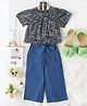 Bella Moda Cotton Cold Shoulder Floral Printed Top With Solid Palazzo - Blue