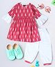 Bella Moda Three Fourth Sleeves Abstract Printed Kurta Pant Set - Magenta
