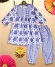 Bella Moda Three Fourth Sleeves Abstract Printed Kurta Pant Set - Purple