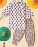 Bella Moda Three Fourth Sleeves Floral Printed Kurta Pant Set - White