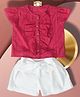 Bella Moda Cotton Cap Sleeves Self Designed Top & Shorts Set - Pink