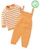 Babyhug Knit Winter Wear Dungaree with Full Raglan Sleeves Inner Tee with Stripe Design - Light Orange