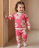 Babyoye Knitted Textured Full Sleeves Sweater Set with Floral Design - Pink