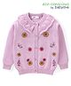 Babyoye 100% Cotton Knit Full Sleeves Front Open Sweater with Floral Embroidery & Frill Detailing - Lilac