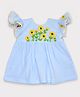 Keebee Organics Frill Sleeves Floral Embroidered Organic Cotton Dress - Blue