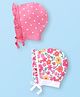 Babyhug 100% Cotton Knit Caps with Polka Dots & Floral Print  Pack of 2 - Pink & White