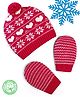 Babyhug 100% Cotton Organic Woollen Caps With Mittens Heart Print - Red & White