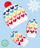 Babyhug 100% Cotton Organic Woollen Caps With Mittens Heart Print - Red & White