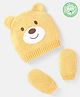 Babyhug 100% Organic Woollen Bear Cap & Mittens With Khaki - Diameter 9.5 cm