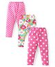 Babyhug Cotton Lycra Knit Full Length Leggings With Floral & Polka Dots Print Pack Of 3 - Pink Green & Dark Pink