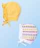 Babyhug 100% Cotton Interlock Knit Polka Dots Print Caps Pack of 2 - Yellow & White