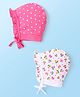 Babyhug 100% Cotton Interlock Knit Caps With Hearts & Floral Print Pack of 2 - Pink & White