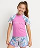 Pine Active Half Sleeves Two Piece Swimsuit with Abstract Print -  Pink