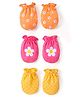 Babyhug 100% Cotton Interlock Knit Mittens With Floral & Polka Dots Print Pack of 3 - Yellow Pink & Orange