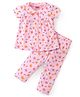 Babyhug Cotton Knit Half Sleeves Peter Pan Collared Night Suit With Star Print - Pink