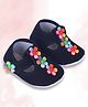 Coco Candy Floral Applique Detailed Velcro Closure Booties - Black