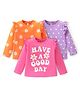 Babyhug Cotton Knit Frill Sleeves Top with Floral & Polka Dot Print Pack of 3 - Pink Orange & Purple