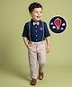 Mark & Mia Full Sleeves Solid Colour Shirt & Trouser Set  with Hot Air Balloon Embroidery Bow & Suspender - Navy Blue & Beige