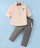 Mark & Mia Full Sleeves Palm Tree Print Party Shirt & Trouser Set with Bow & Suspender -  Multicolor