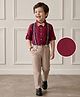 Mark & Mia Full Sleeves Solid Color Party Shirt & Trouser Set with Bow & Suspender -  Wine & Beige
