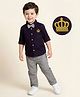 Mark & Mia Cotton Woven Full Sleeves Crown Embroidered Party Shirt & Trouser Set With Bow & Suspender - Wine