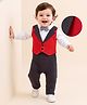Mark & Mia Full Sleeves Solid Colour Romper with Attached Bow & Waistcoat - Red & White
