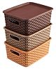 Kuber Industries Multipurpose Solitaire Storage Basket with LidStrong Plastic Material & Side GripSize Small Pack of 3 Multi-CTLTC010898