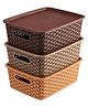 Kuber Industries Multipurpose Solitaire Storage Basket with LidStrong Plastic Material & Side GripSize Medium 36 x B 30 x H 14 cm, Pack of 3 Multi-CTLTC10891