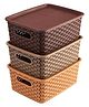 Kuber Industries Plastic Multipurpose Solitaire Storage Basket with LidSide Handles & Wovan DesignSize Pack of 3 Multi-CTLTC010896