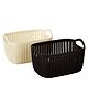 Kuber Industries Unbreakable Plastic 2 Pieces Multipurpose Medium Size Flexible Storage Baskets  Fruit Vegetable Bathroom Stationary Home Basket with Handles Brown & Cream -CTKTC39079