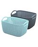 Kuber Industries Q-5 Unbreakable Plastic 2 Pieces Multipurpose Medium Size Flexible Storage BasketsFruit Vegetable Bathroom Stationary Home Basket with Handles Light Blue & Grey
