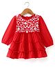 Babyhug Single Jersey Knit Full Sleeves Tiered Frock Floral Print - Red