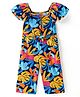 Babyhug Single Jersey Knit Half Sleeves Jumpsuit with Tropical Theme & Bow Applique - Navy Blue