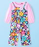 Babyhug Single Jersey Knit Floral Printed Jumpsuit with Solid Full Peasant Sleeves - Pink & Navy Blue