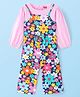 Babyhug Single Jersey Knit Floral Printed Jumpsuit with Solid Full Peasant Sleeves - Pink & Navy Blue