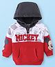 Babyhug Disney Cotton Knit Full Raglan Sleeves Hooded Sweatshirt with Cut & Sew Design & Mickey Mouse Graphics - Red & White
