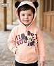 Babyhug Disney Full Sleeves Hooded Sweat Shirt With Mickey Mouse Graphic & 3D Applique - Peach