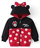 Babyhug Disney Knit Front Open Full Sleeves Sweatjacket With Minnie Mouse Graphics and Bow Detailing - Black & Red