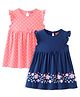 Babyhug Single Jersey Knit Sleeveless Frocks With Floral & Polka Dots Print Pack of 2 - Pink & Navy Blue
