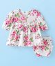 Babyhug Preemie Cotton Knit Full Sleeves Frock with Floral Print & Bloomer - White