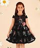 Cutecumber Cold Shoulder Floral Printed Tiered Net Dress - Black
