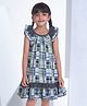 Soleilclo Cotton Frill Sleeves Polka Dots Printed & Checked Dress - Navy & Turquoise Blue