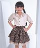 Soleilclo Cotton Half Sleeves Floral Embroidered Top With Skirt - Cream  & Black