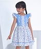 Soleilclo Cotton Flutter Sleeves Floral Printed Dress - Blue