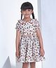 Soleilclo Cotton Half Puffed Sleeves Floral & Leaves Printed Dress - Ivory & Orange