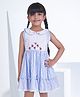 Soleilclo Cotton Sleeveless Floral Embroidered Striped Dress - Blue