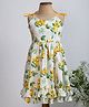 Soleilclo Cotton Sleeveless Floral & Leaves Printed Dress - Yellow & White