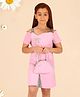 Cutecumber Georgette Cold Shoulder Stones Embellished & Bow Detailed Dress With Hand Bag - Pink