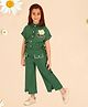 Cutecumber Georgette Half Sleeves Floral Embroidered Shirt With Culotte Pant Set - Green