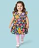 Babyhug Single Jersey Knit Frill Sleeves Floral Printed Layered Frock With Leggings - Navy